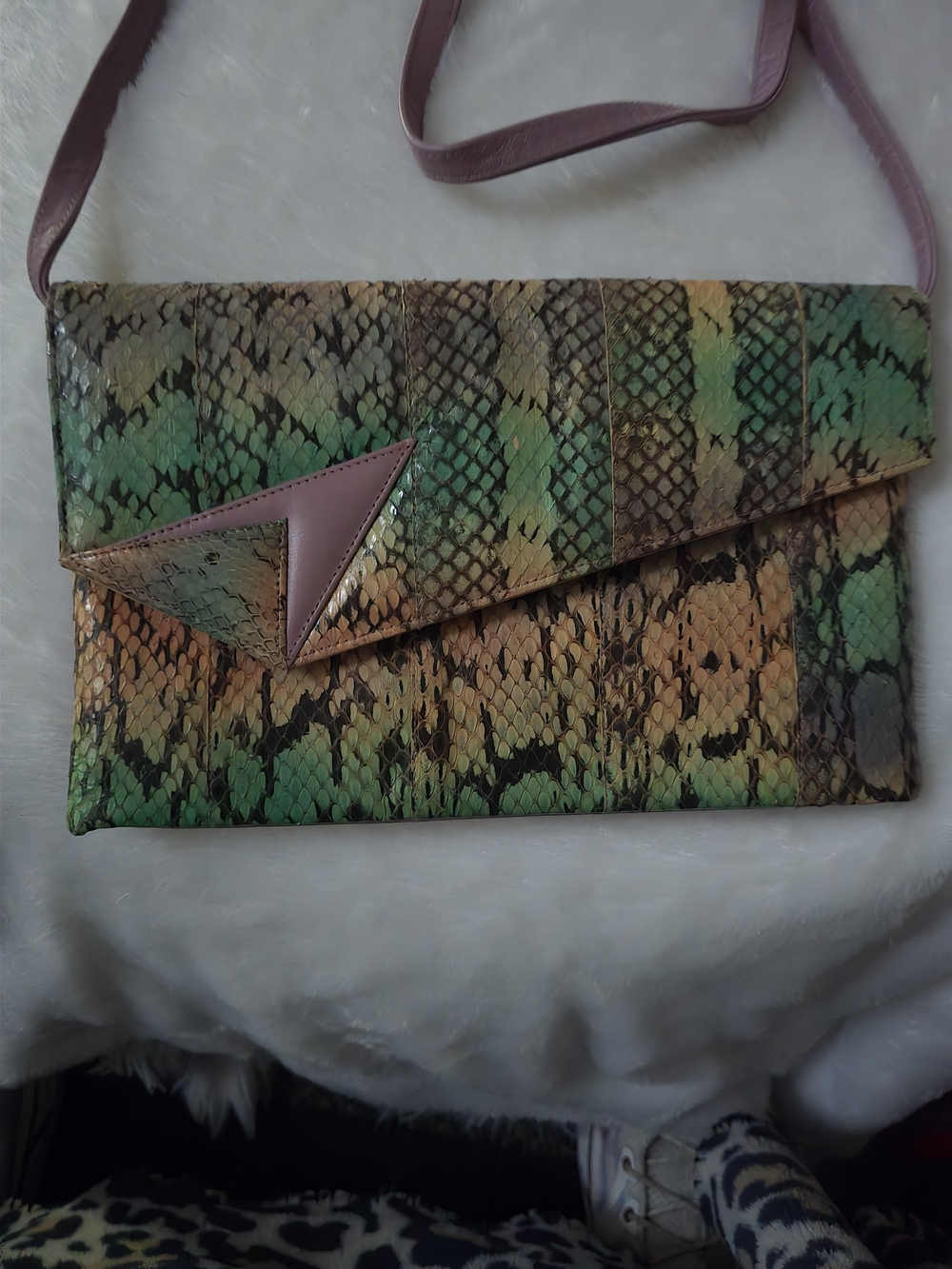 Women's Clutch with Snake-Print Trim And Crossbody Strap